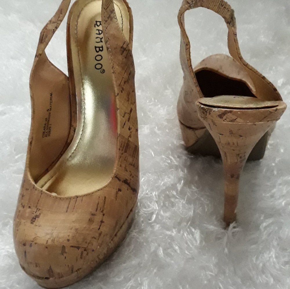 Cork bamboo high heels